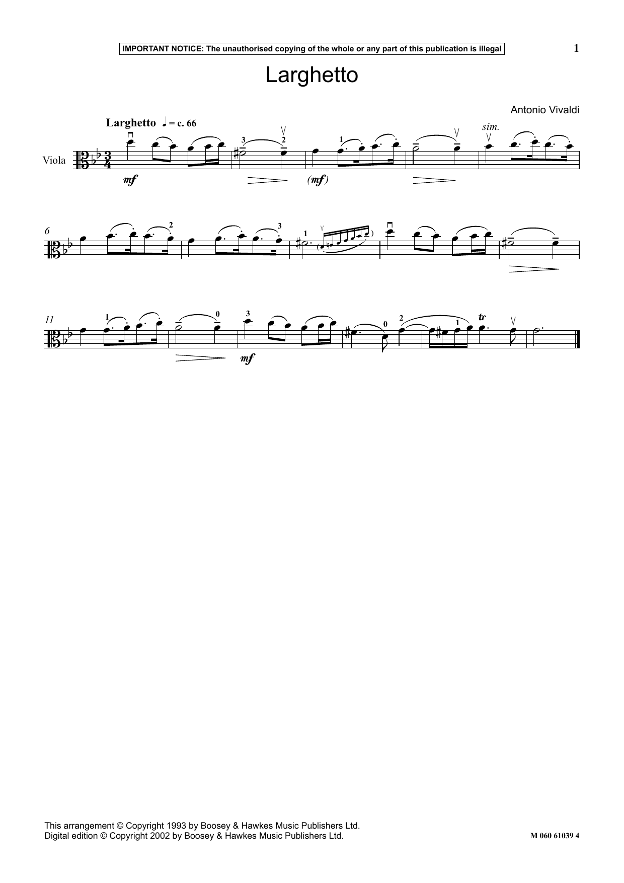 Download Antonio Vivaldi Larghetto Sheet Music