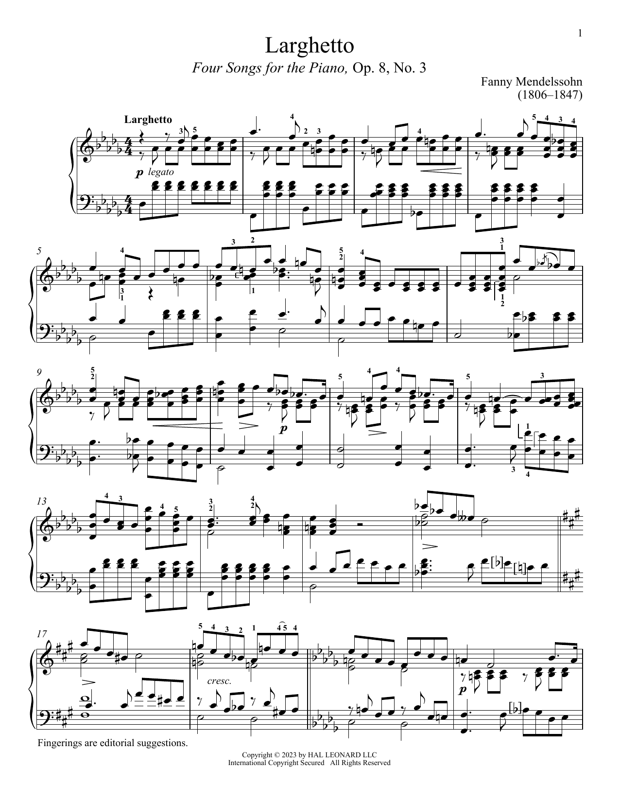 Download Fanny Mendelssohn Larghetto Sheet Music