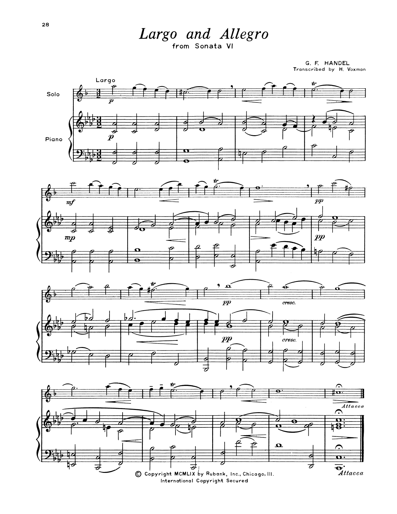 Download George Frideric Handel Largo & Allegro Sheet Music