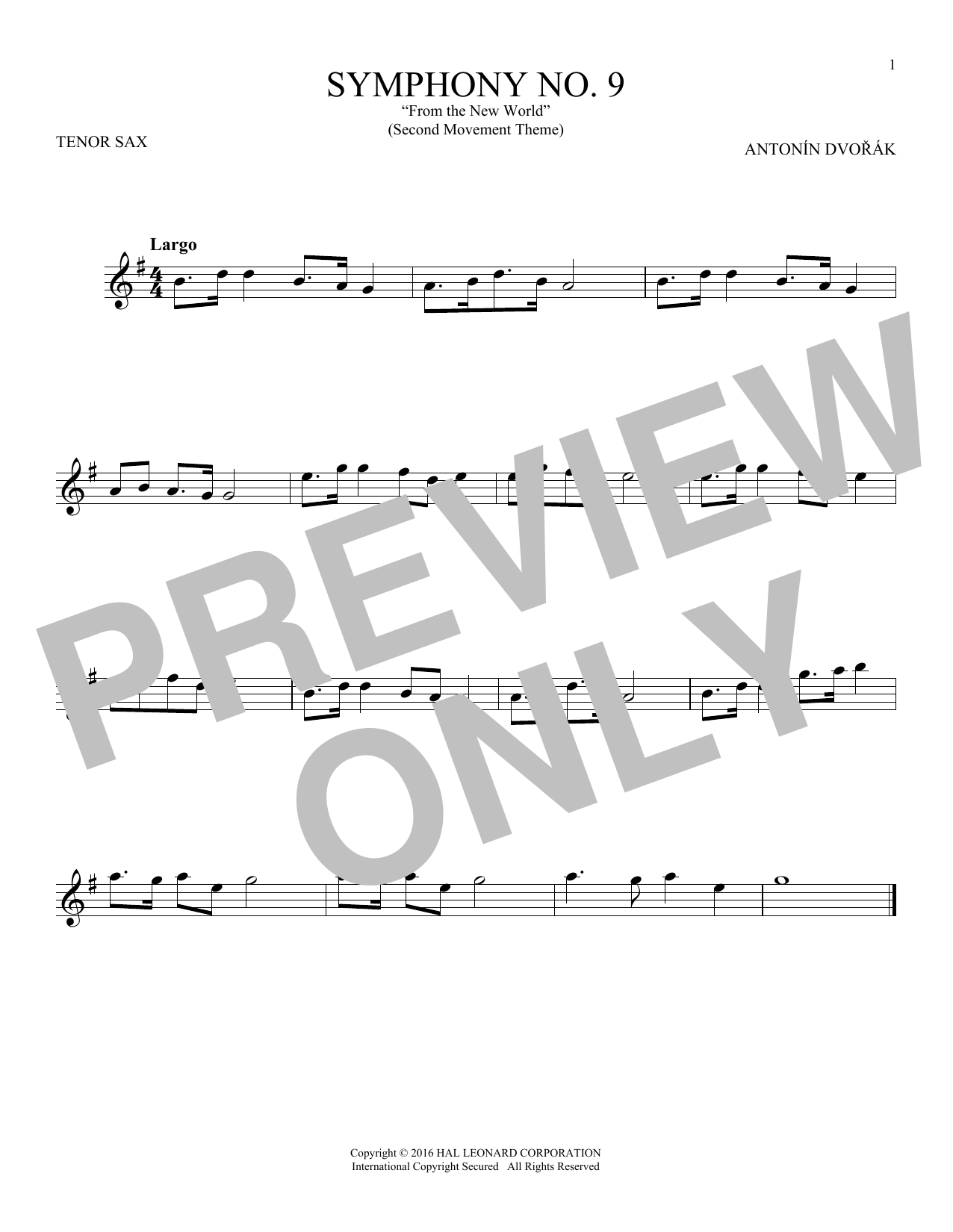 Download Antonin Dvorak Largo From Symphony No. 9 (