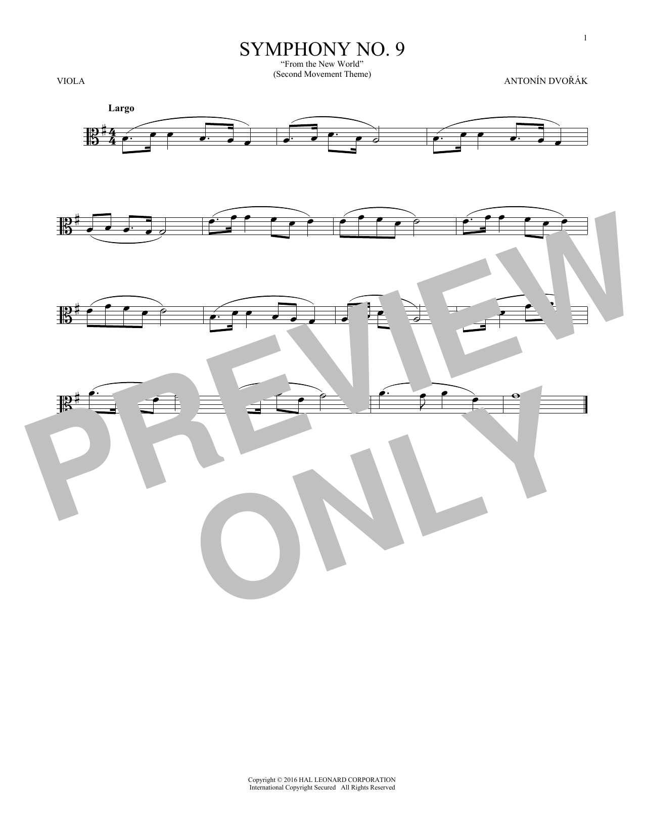 Download Antonin Dvorak Largo From Symphony No. 9 (