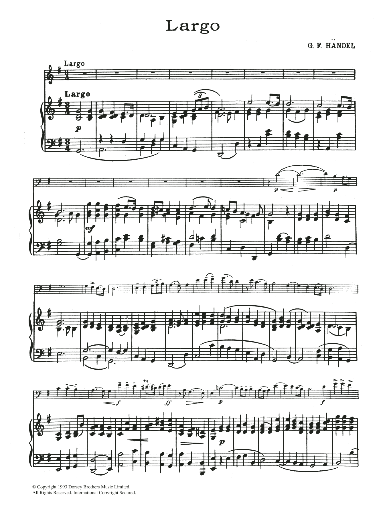 Download George Frideric Handel Largo In G Sheet Music