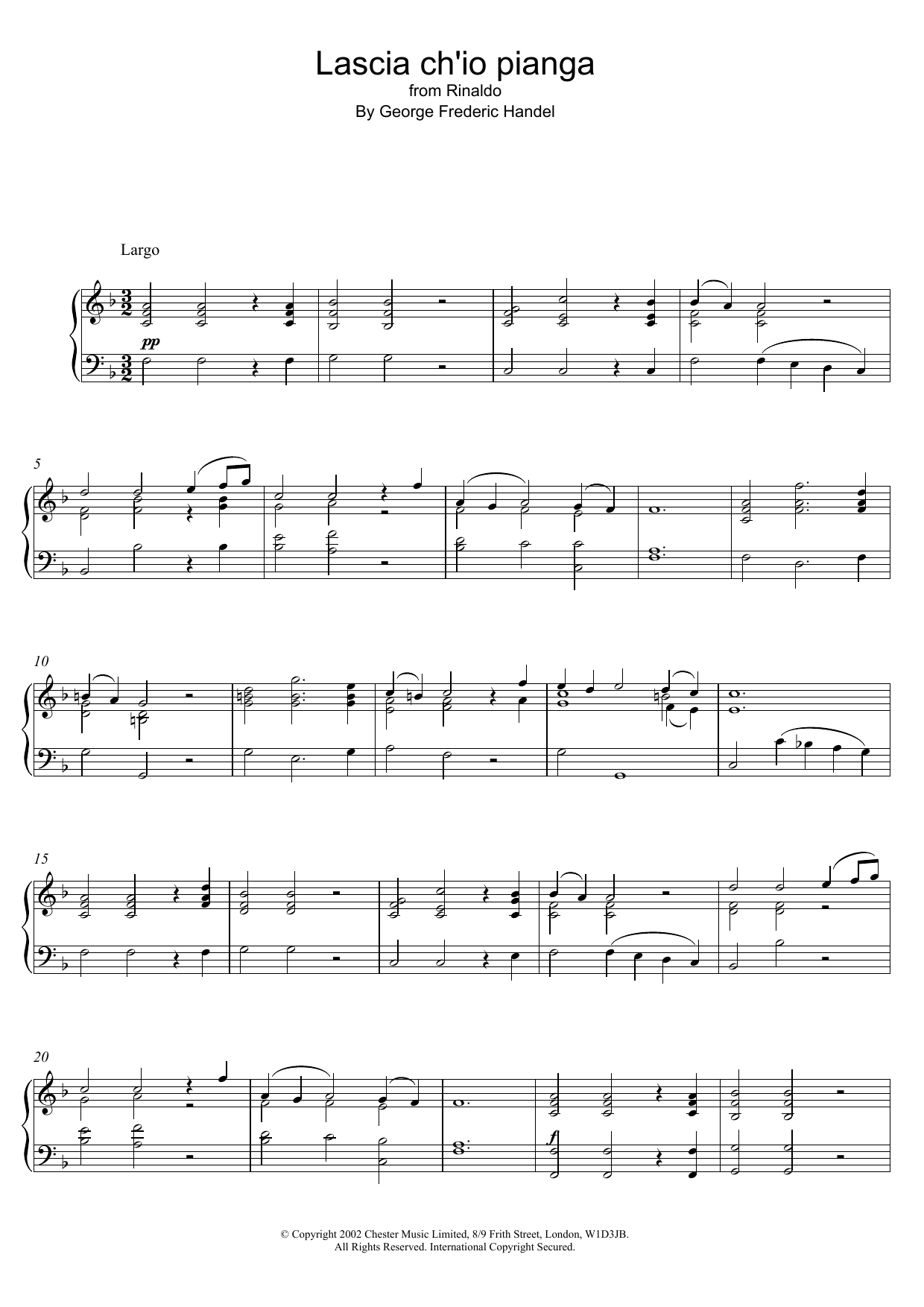 Download George Frideric Handel Lascia Ch'io Pianga (from Rinaldo) Sheet Music