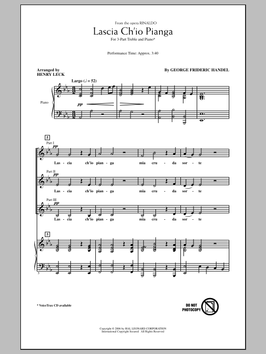 Download George Frideric Handel Lascia Ch'io Pianga Sheet Music
