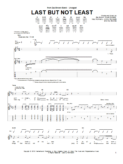 Download Zac Brown Band Last But Not Least Sheet Music