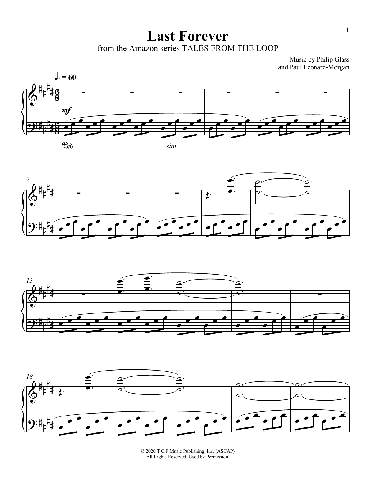 Download Philip Glass and Paul Leonard-Morgan Last Forever (from Tales From The Loop) Sheet Music
