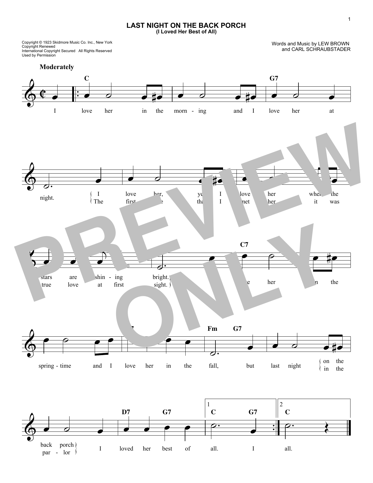 Download Lew Brown Last Night On The Back Porch (I Loved H Sheet Music