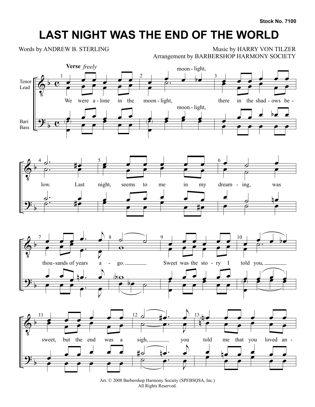 Download Andrew B. Sterling & Harry von Tilze Last Night Was The End Of The World (ar Sheet Music