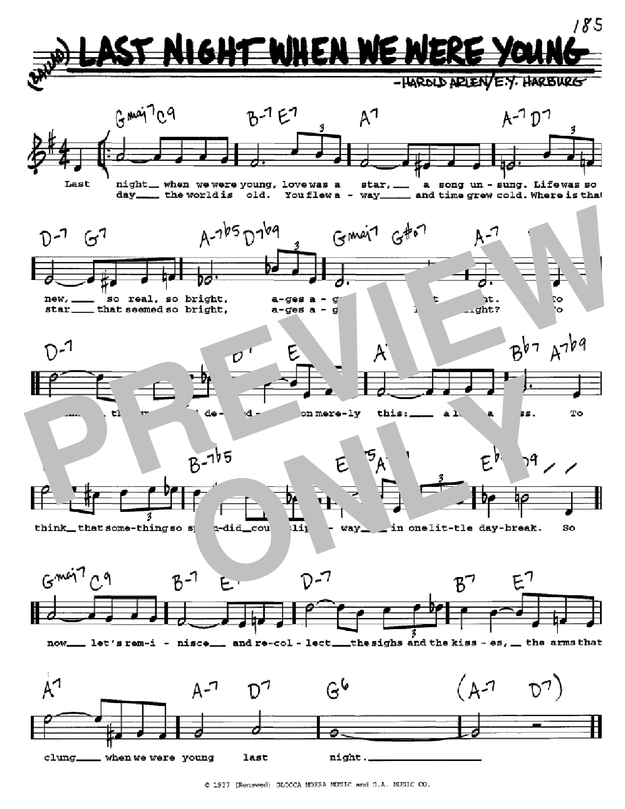 Download E.Y. Harburg Last Night When We Were Young Sheet Music