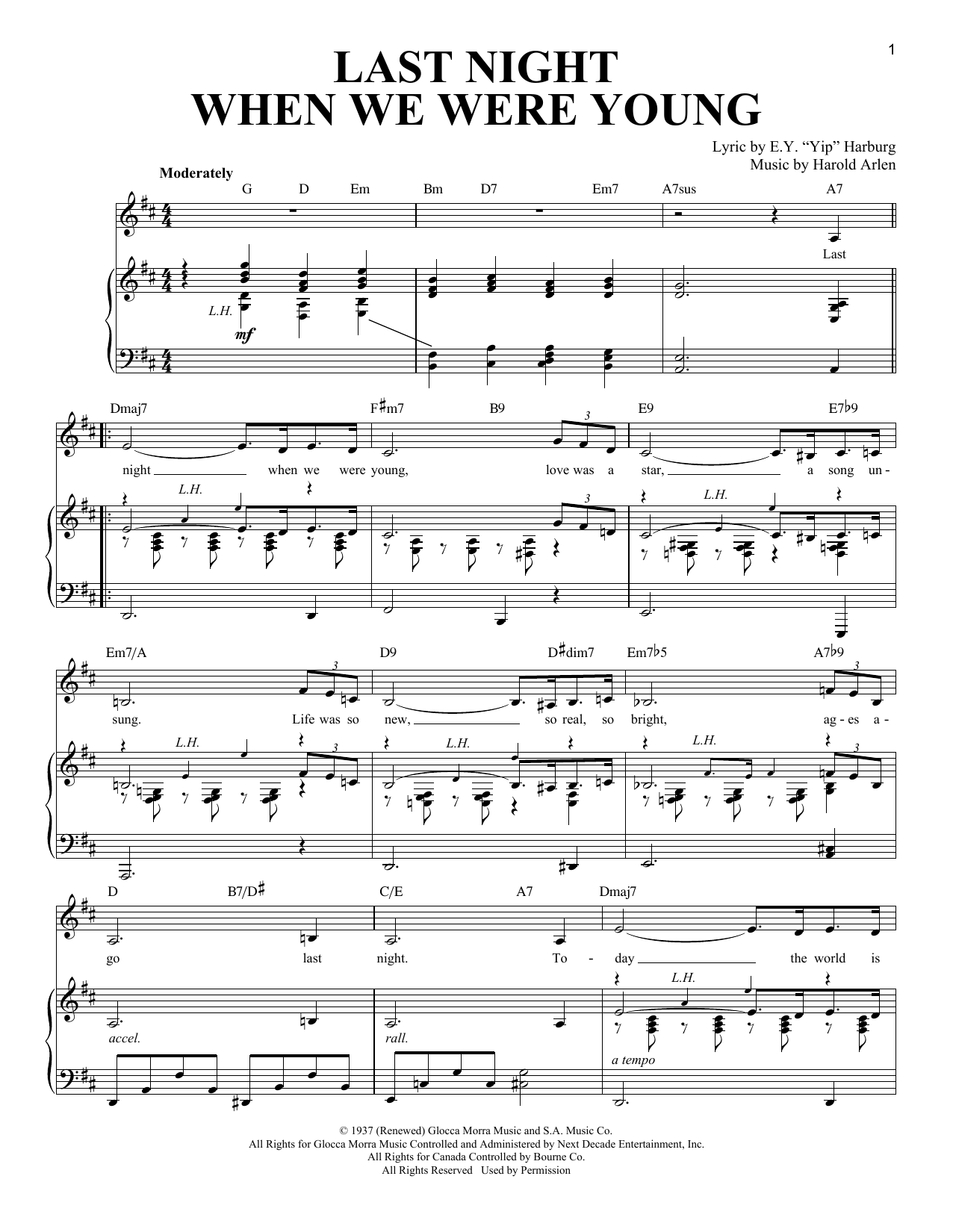 Download E.Y. Harburg Last Night When We Were Young Sheet Music