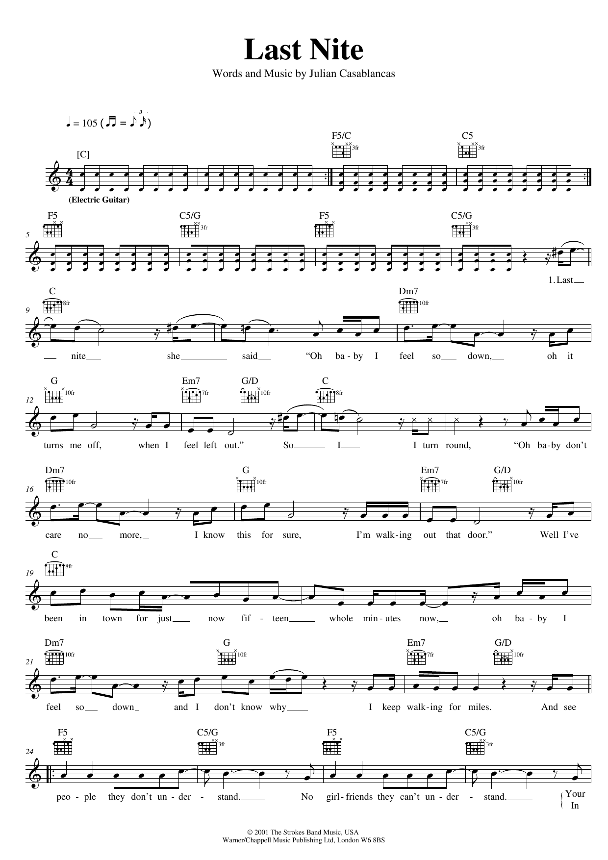 Download The Strokes Last Nite Sheet Music
