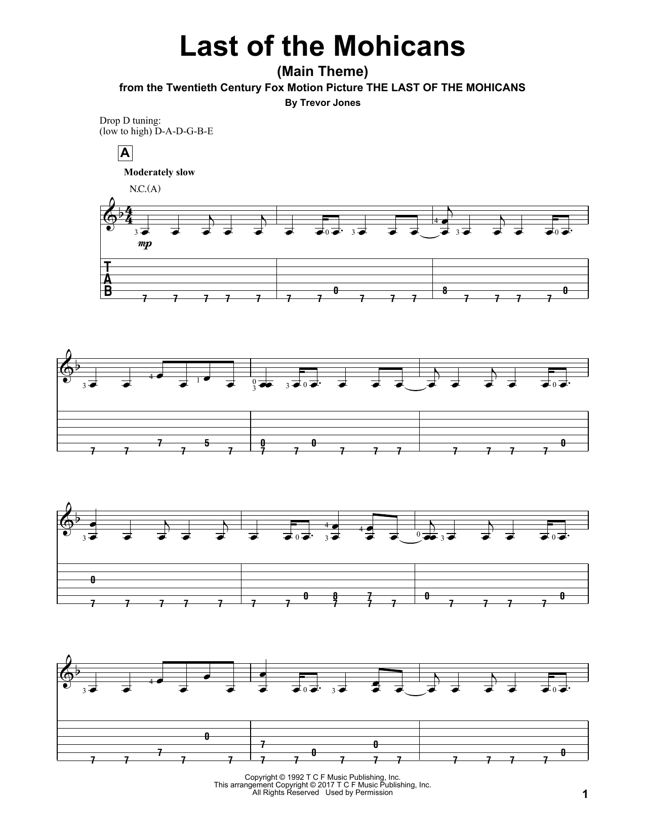 Download Trevor Jones Last Of The Mohicans (Main Theme) Sheet Music