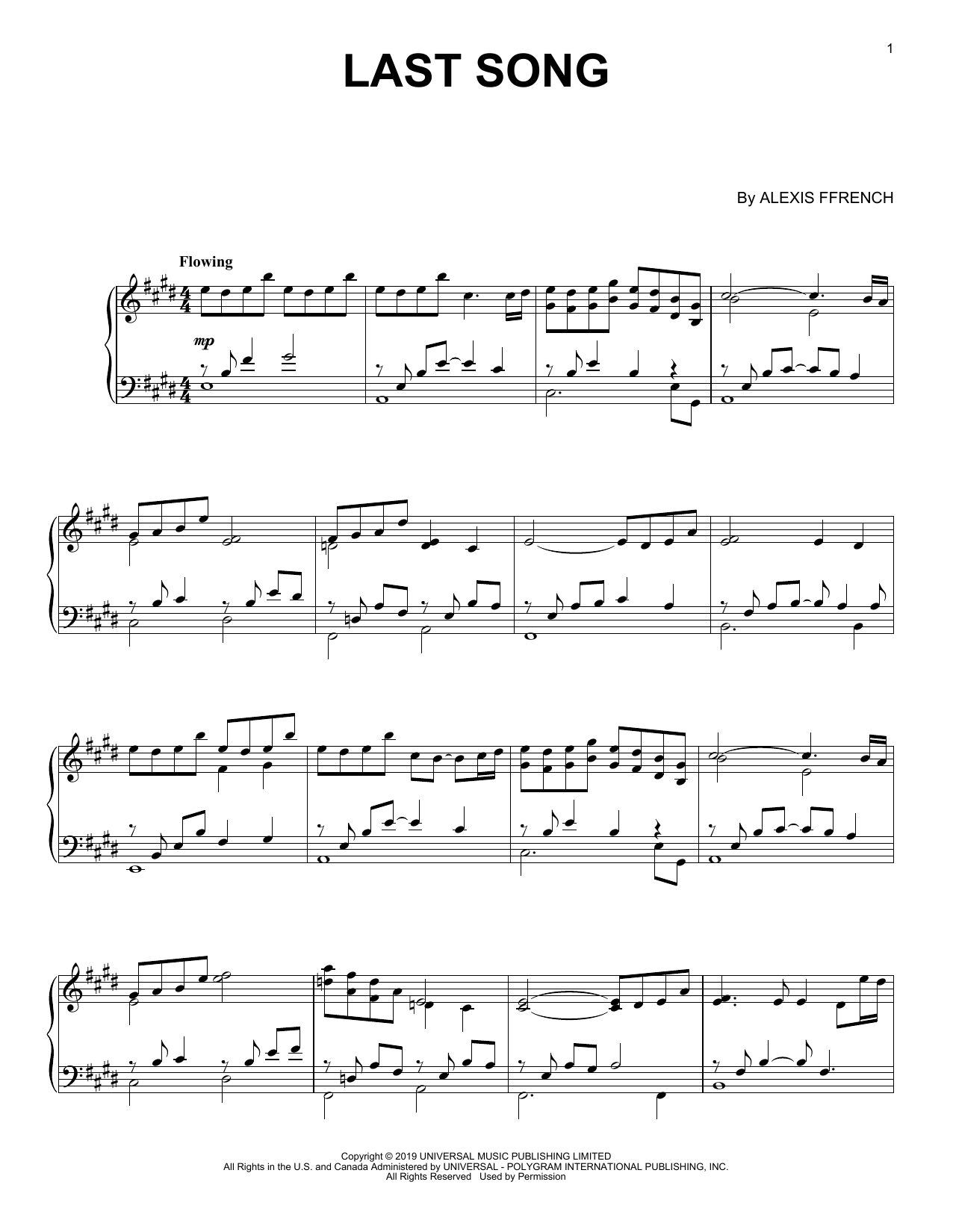 Download Alexis Ffrench Last Song Sheet Music