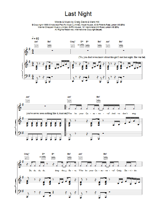 Craig David Last Night sheet music notes printable PDF score