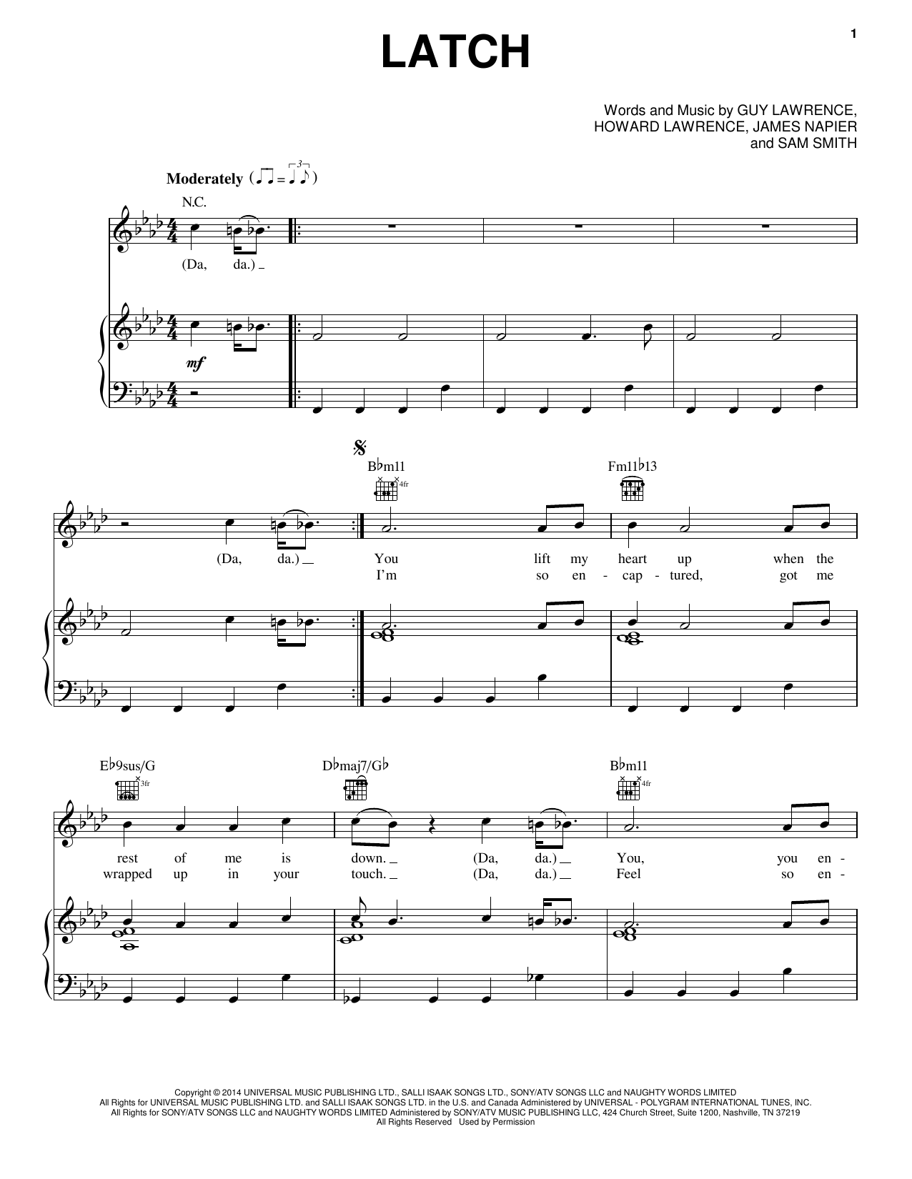 Download Disclosure featuring Sam Smith Latch Sheet Music