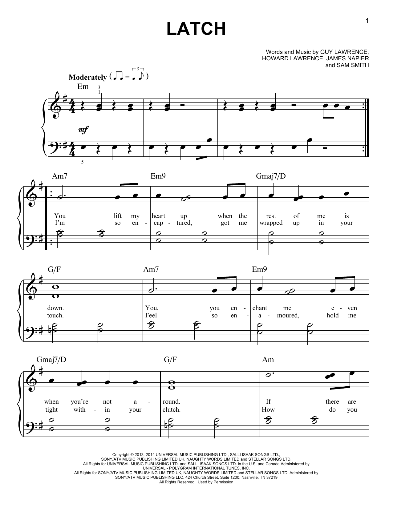 Download Disclosure featuring Sam Smith Latch Sheet Music