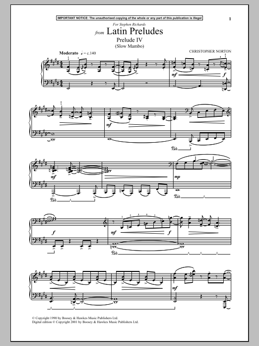 Download Christopher Norton Latin Preludes, Prelude IV (Slow Mambo) Sheet Music