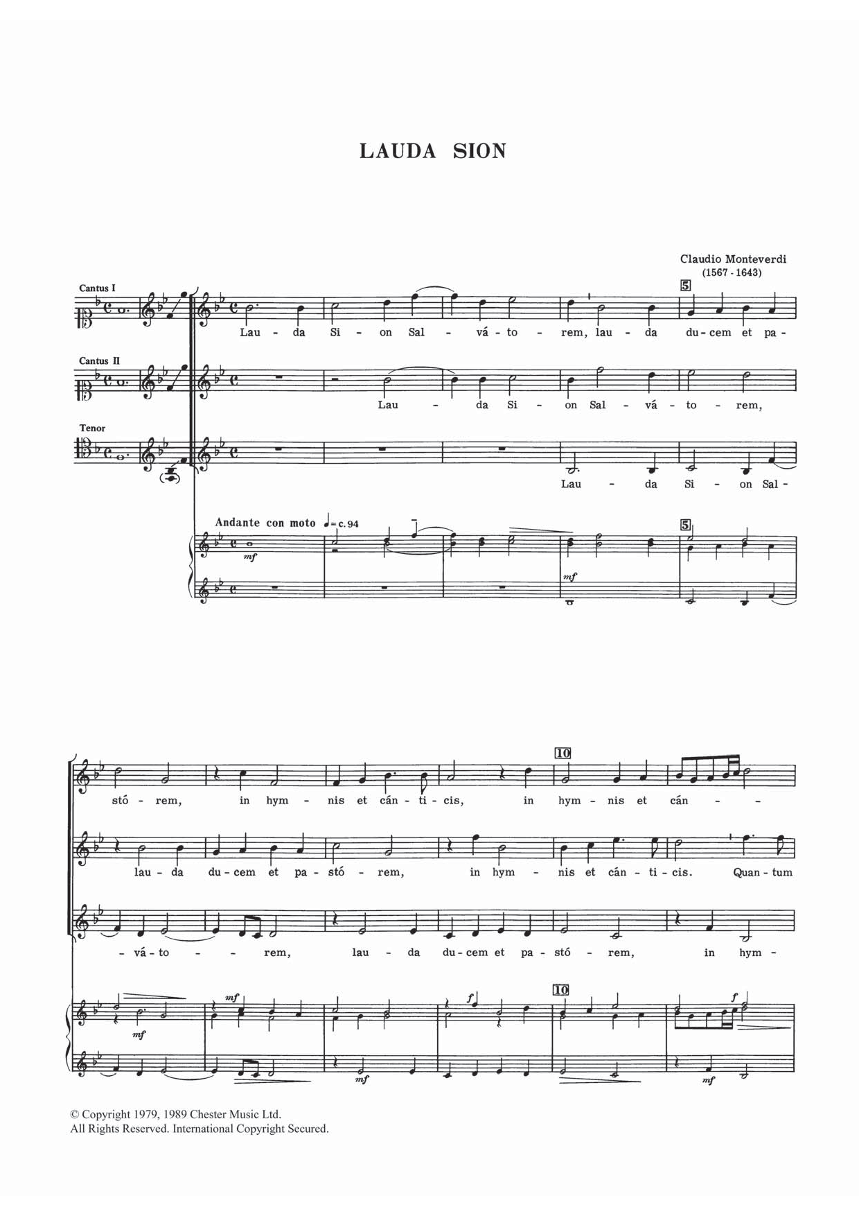 Download Claudio Monteverdi Lauda Sion Sheet Music