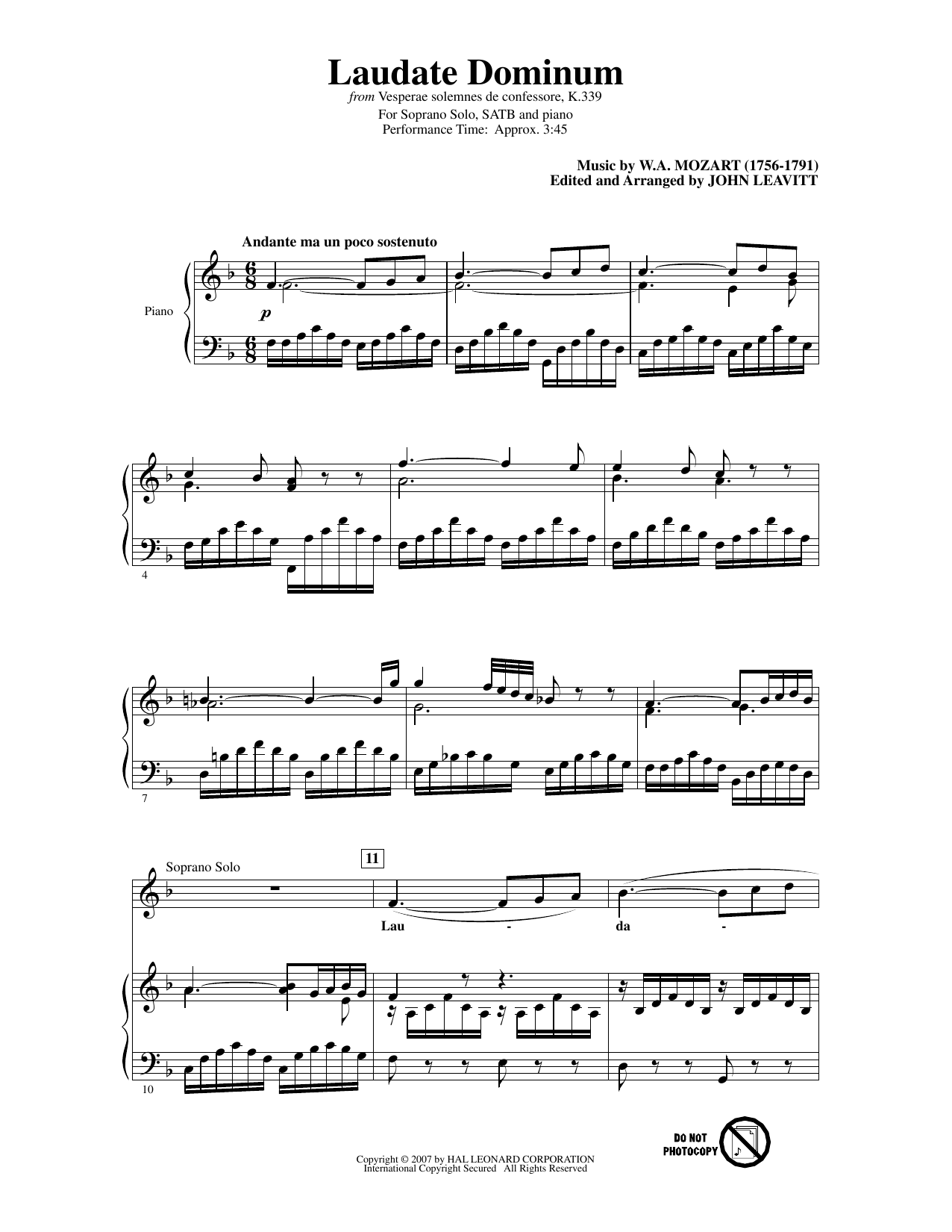 Download Wolfgang Amadeus Mozart Laudate Dominum (from Vesperae solennes Sheet Music