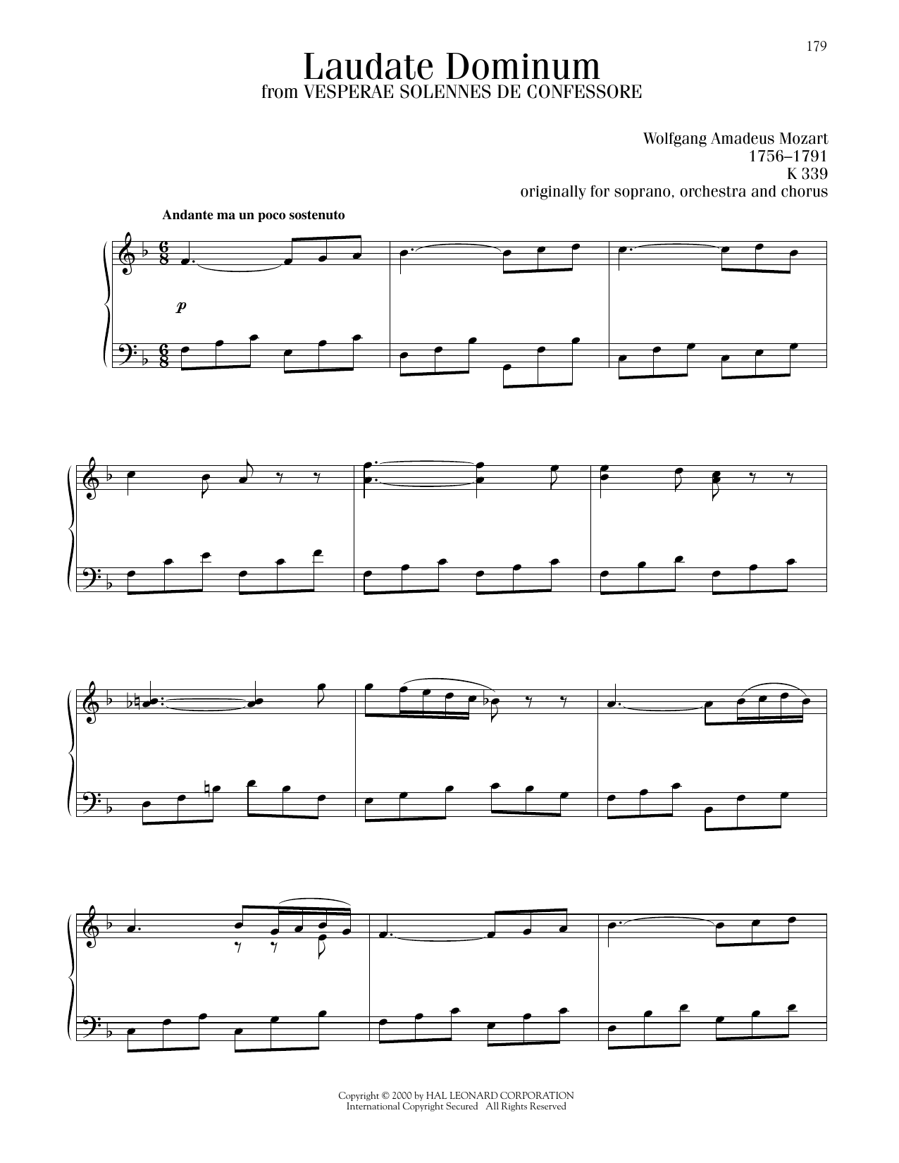 Wolfgang Amadeus Mozart Laudate Dominum sheet music notes printable PDF score