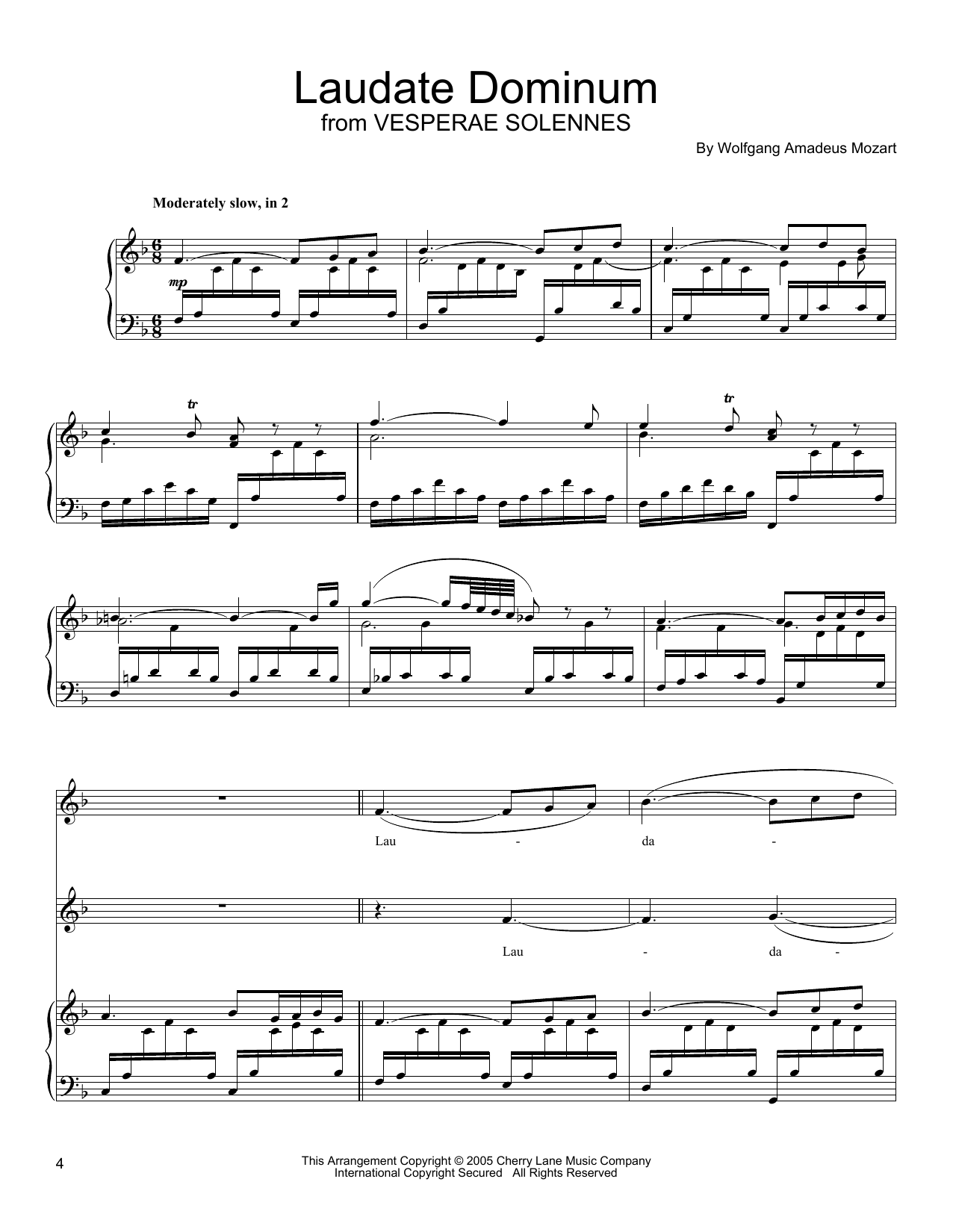 Download Wolfgang Amadeus Mozart Laudate Dominum Sheet Music