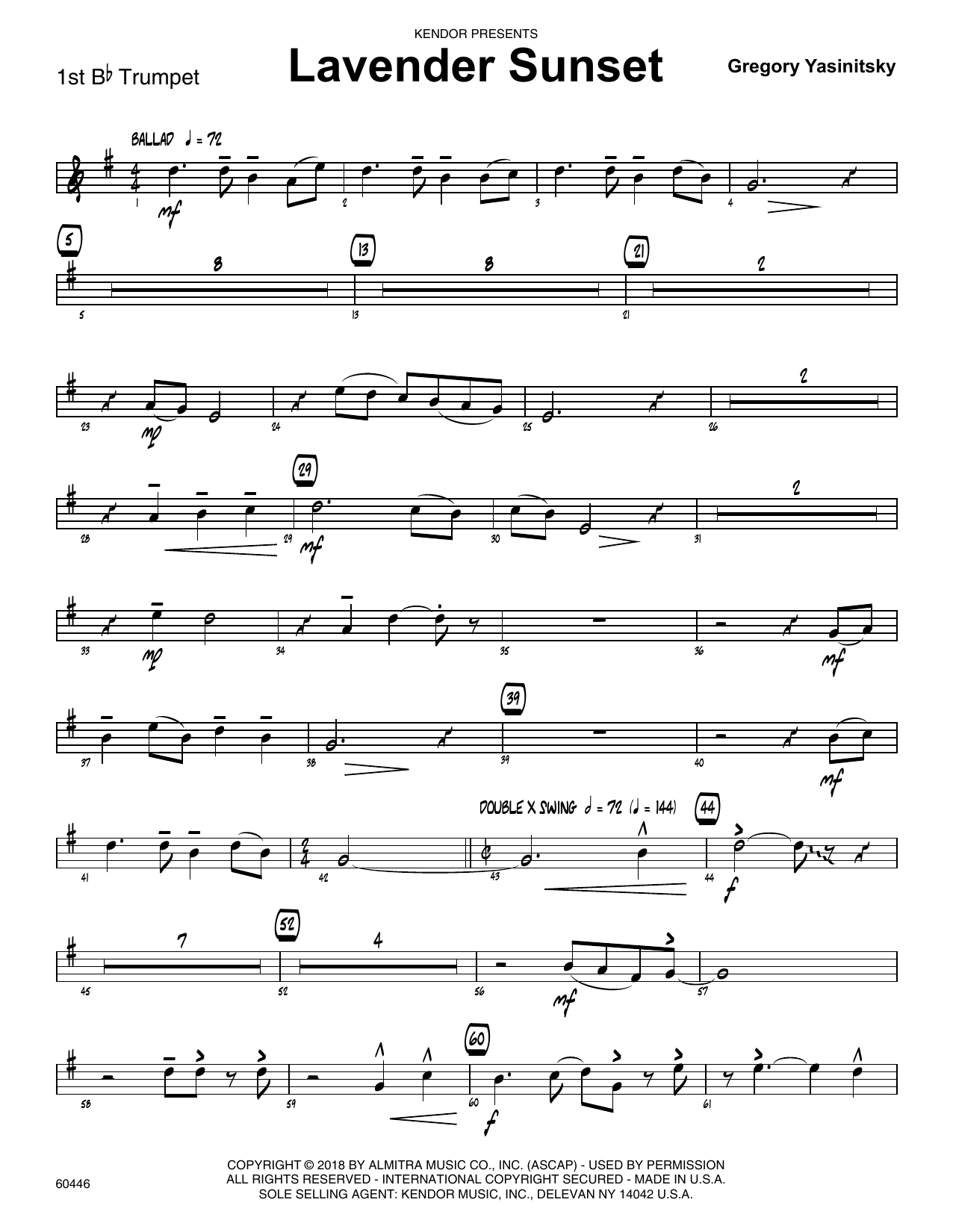 Download Gregory Yasinitsky Lavender Sunset - 1st Bb Trumpet Sheet Music