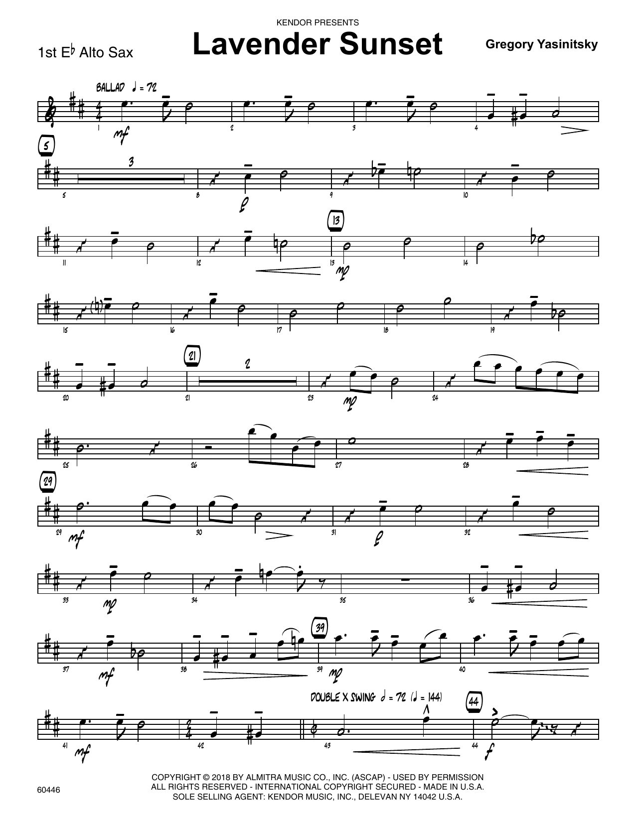 Download Gregory Yasinitsky Lavender Sunset - 1st Eb Alto Saxophone Sheet Music