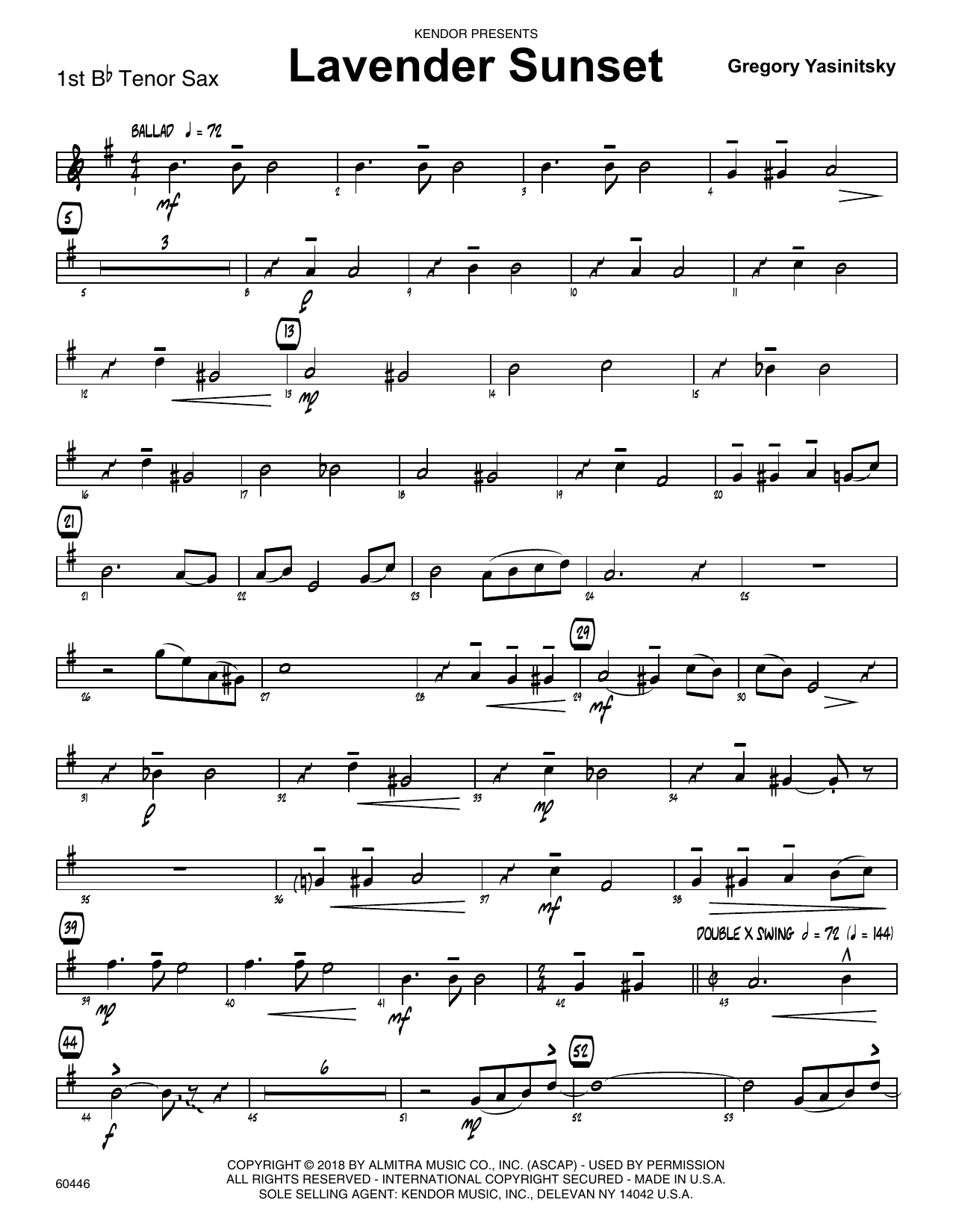 Download Gregory Yasinitsky Lavender Sunset - 1st Tenor Saxophone Sheet Music