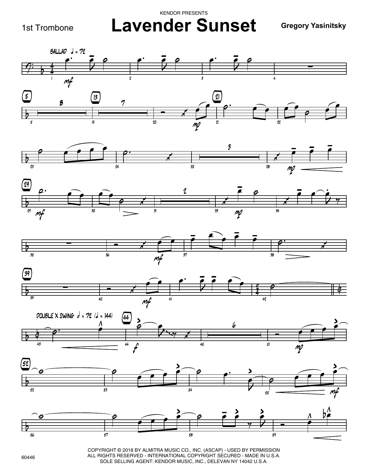 Download Gregory Yasinitsky Lavender Sunset - 1st Trombone Sheet Music