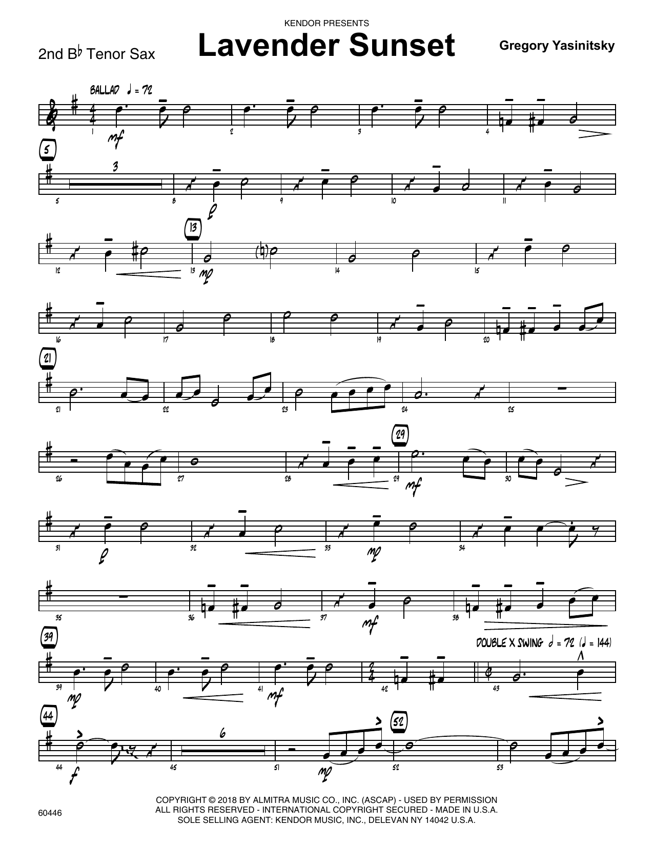 Download Gregory Yasinitsky Lavender Sunset - 2nd Bb Tenor Saxophon Sheet Music