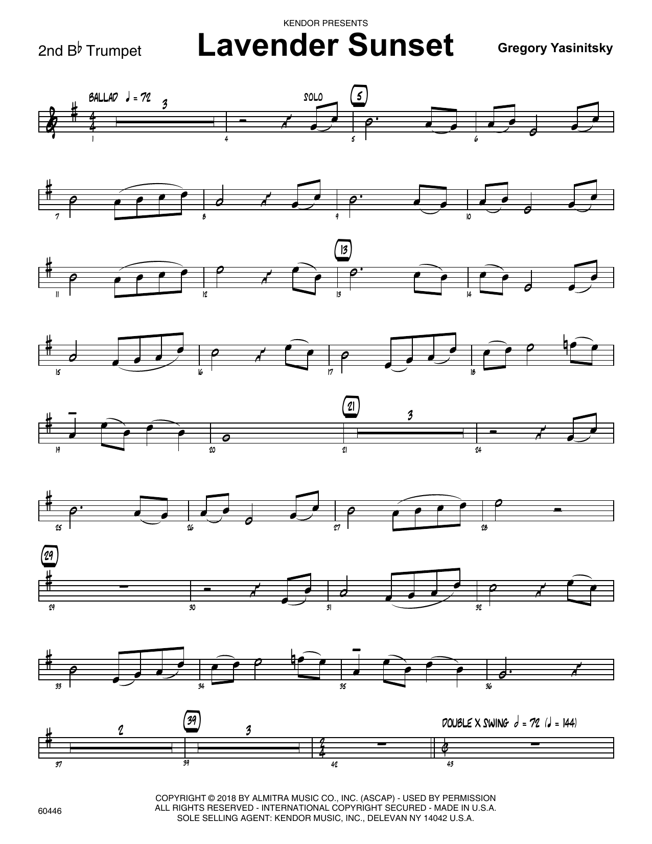 Download Gregory Yasinitsky Lavender Sunset - 2nd Bb Trumpet Sheet Music