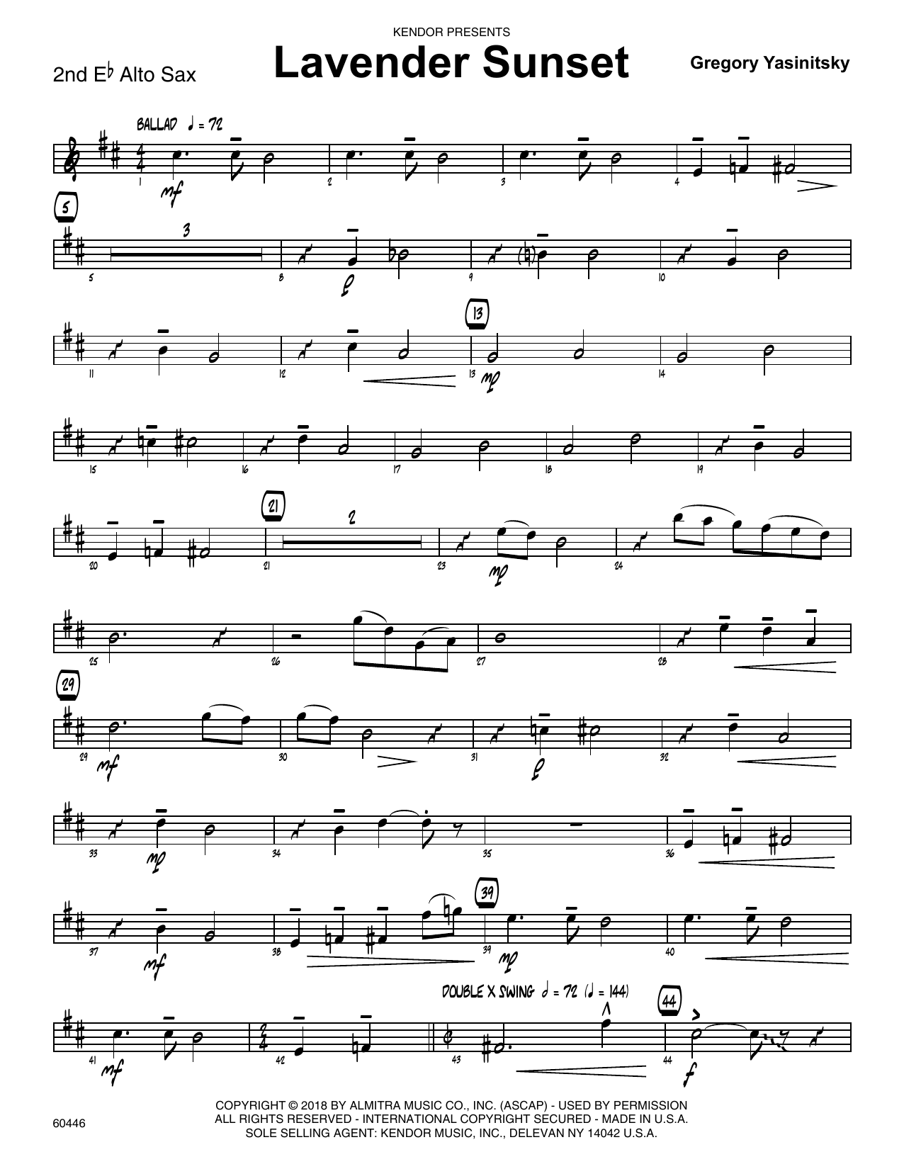 Download Gregory Yasinitsky Lavender Sunset - 2nd Eb Alto Saxophone Sheet Music