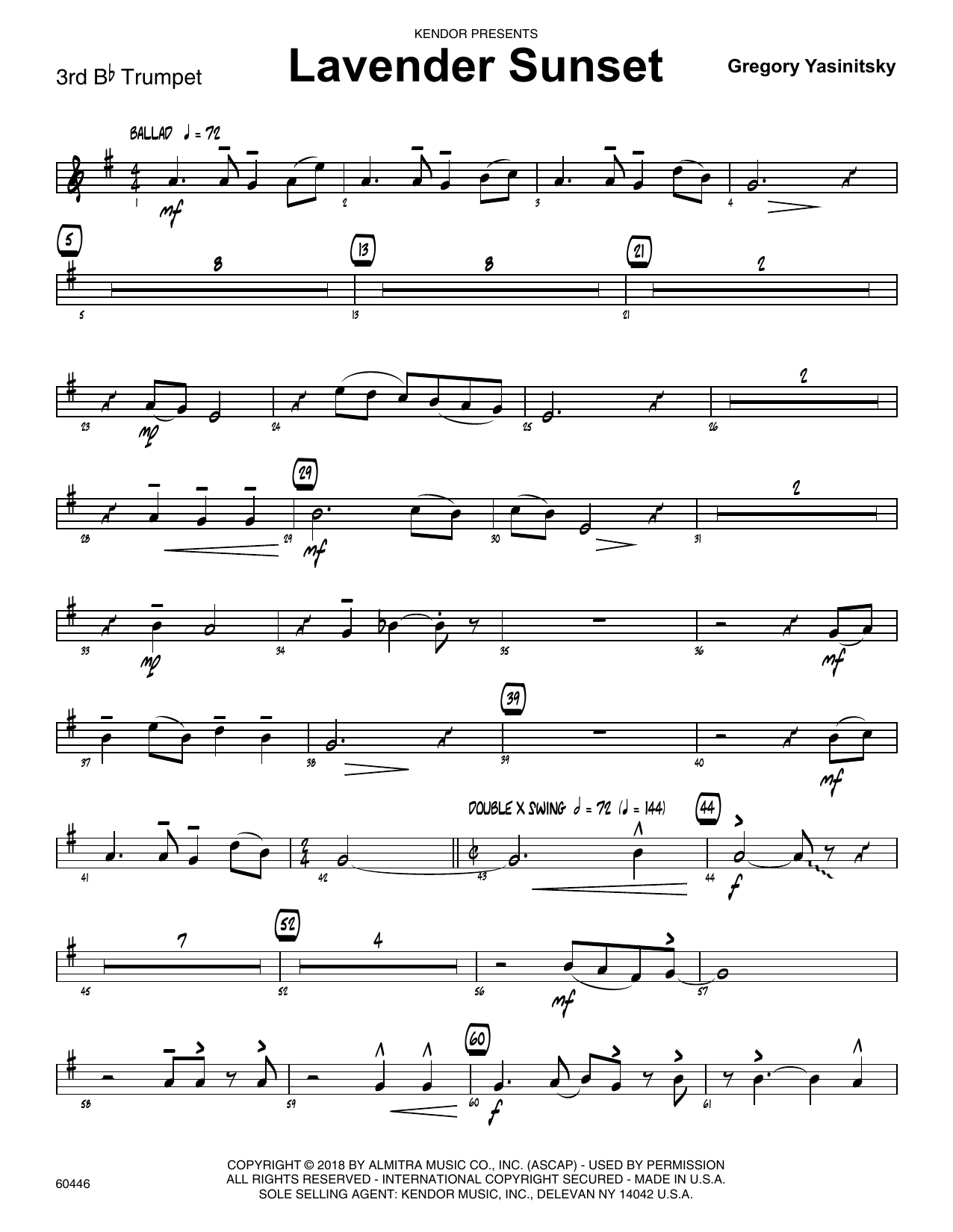 Download Gregory Yasinitsky Lavender Sunset - 3rd Bb Trumpet Sheet Music