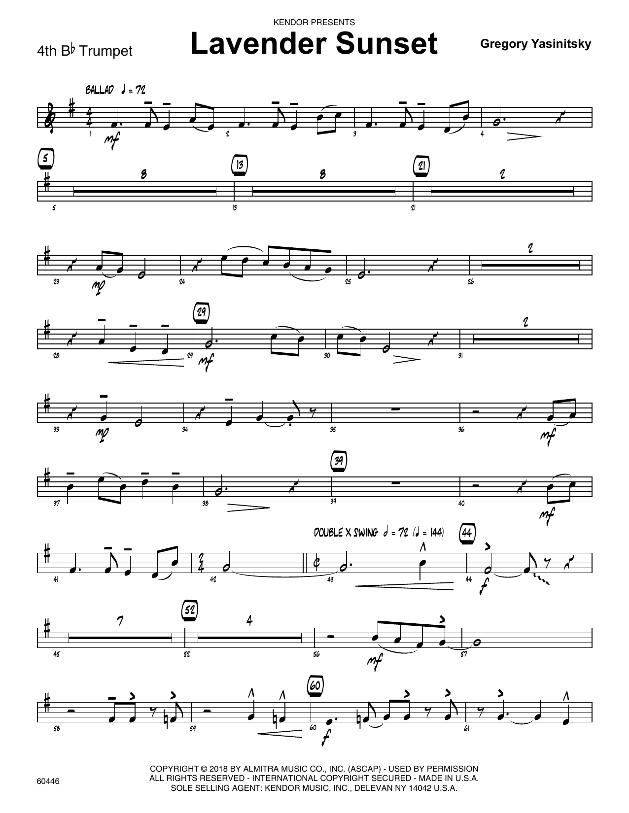 Download Gregory Yasinitsky Lavender Sunset - 4th Bb Trumpet Sheet Music