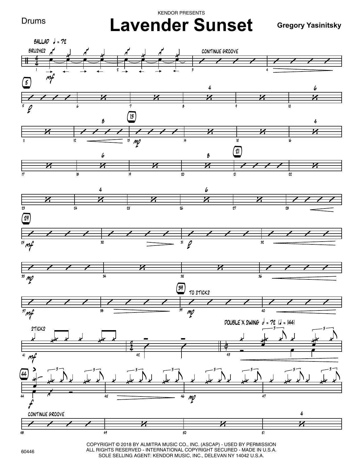 Download Gregory Yasinitsky Lavender Sunset - Drum Set Sheet Music