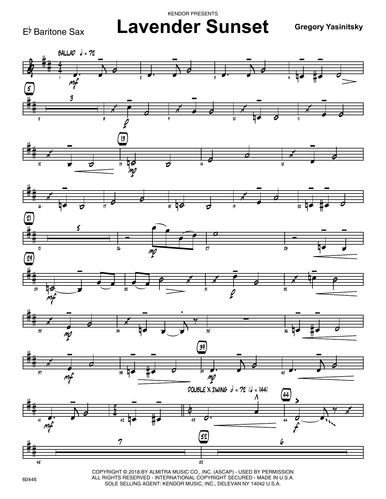 Download Gregory Yasinitsky Lavender Sunset - Eb Baritone Saxophone Sheet Music