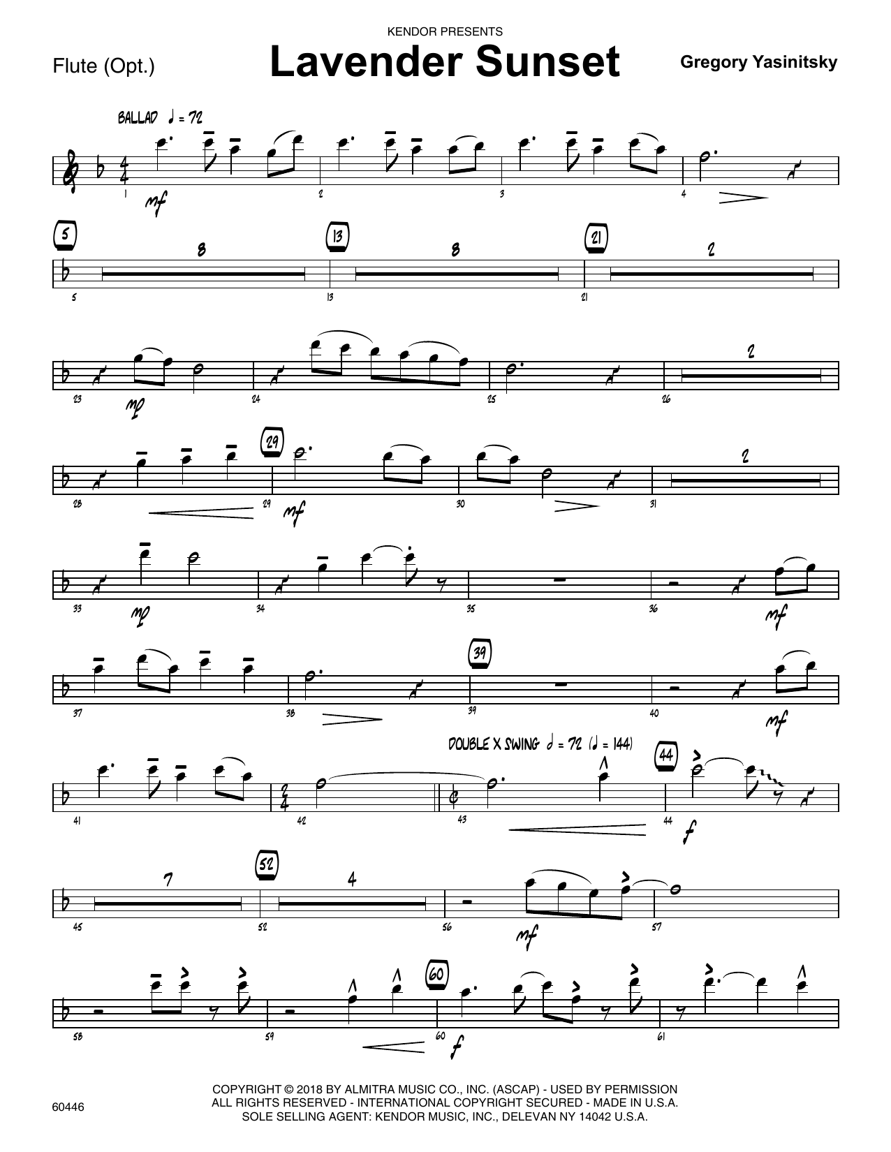Download Gregory Yasinitsky Lavender Sunset - Flute Sheet Music