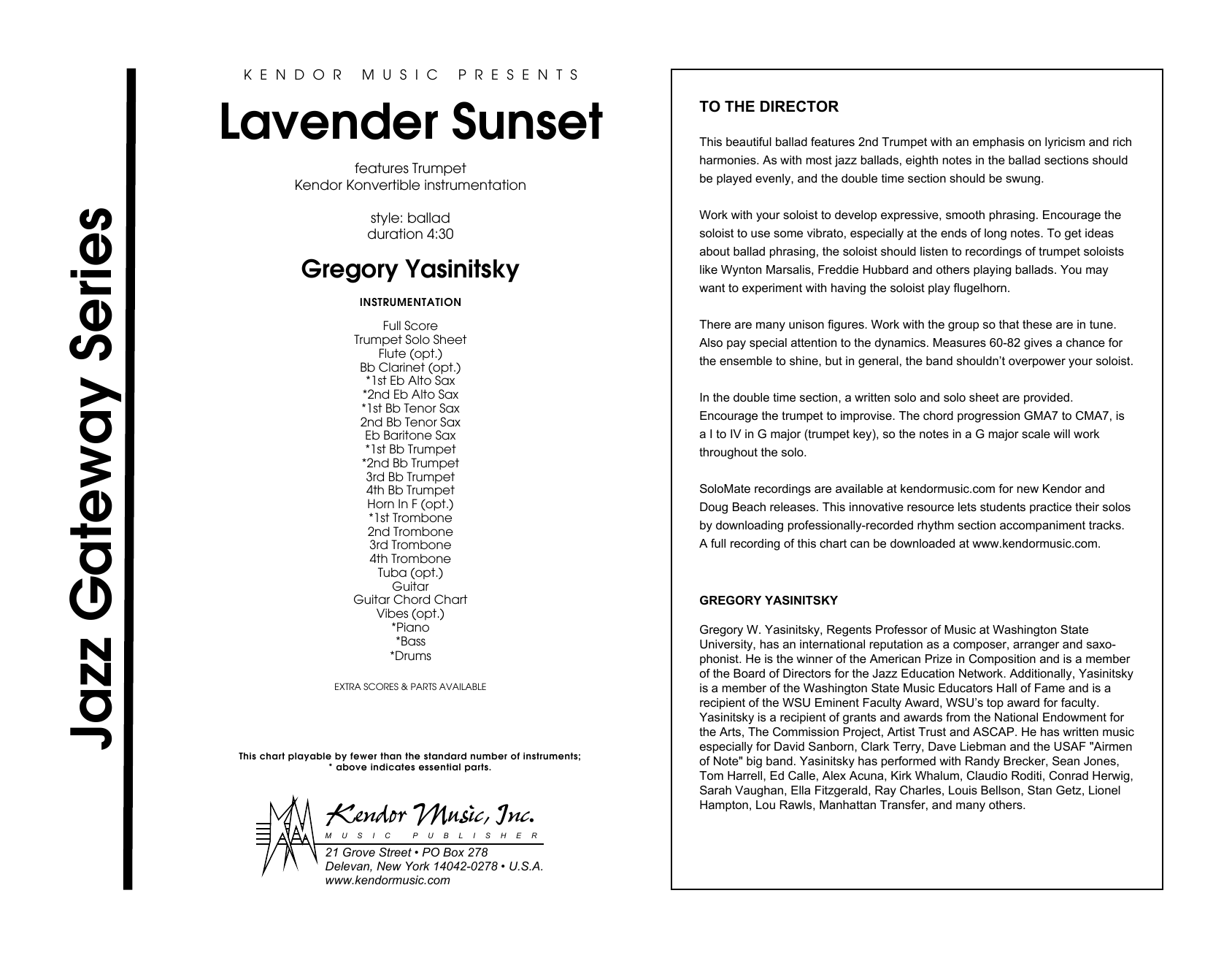 Download Gregory Yasinitsky Lavender Sunset - Full Score Sheet Music