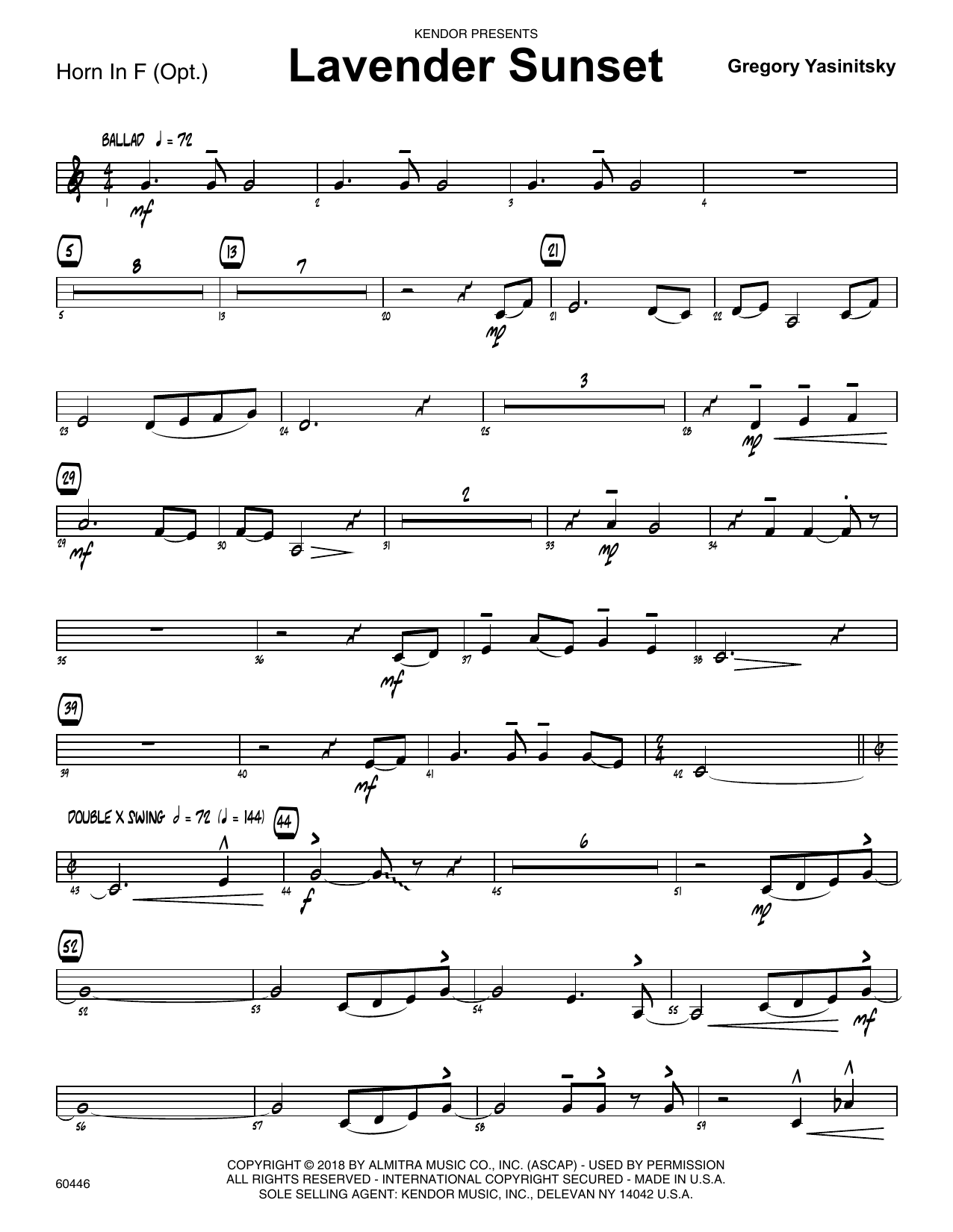 Download Gregory Yasinitsky Lavender Sunset - Horn in F Sheet Music
