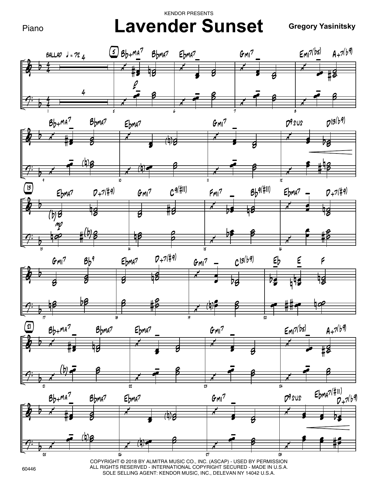 Download Gregory Yasinitsky Lavender Sunset - Piano Sheet Music