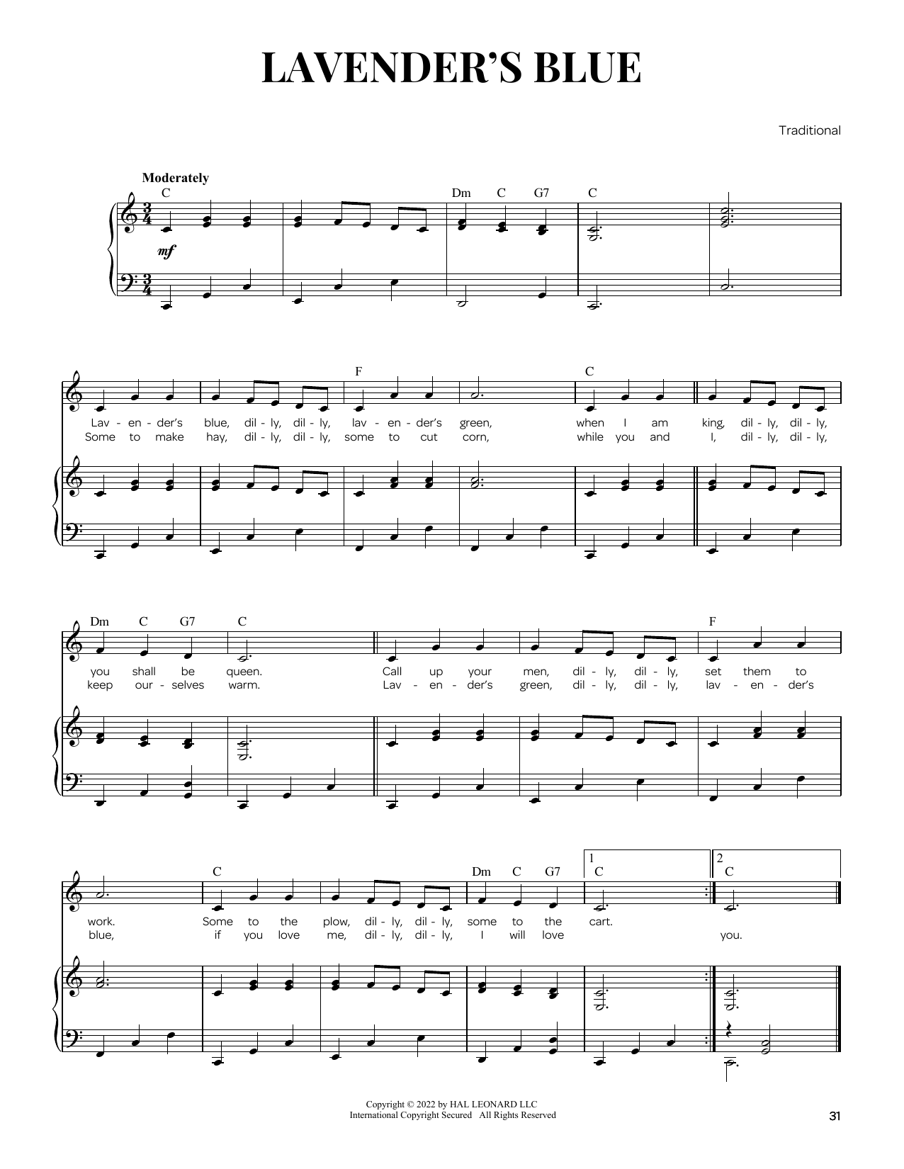 Download Traditional Lavender's Blue Sheet Music