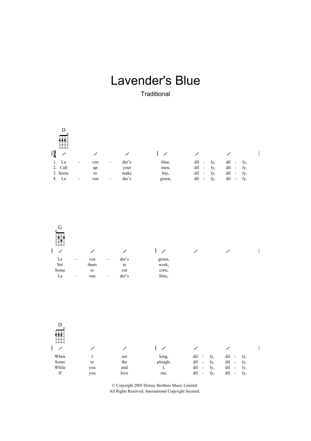 Download Traditional Lavender Blue Sheet Music