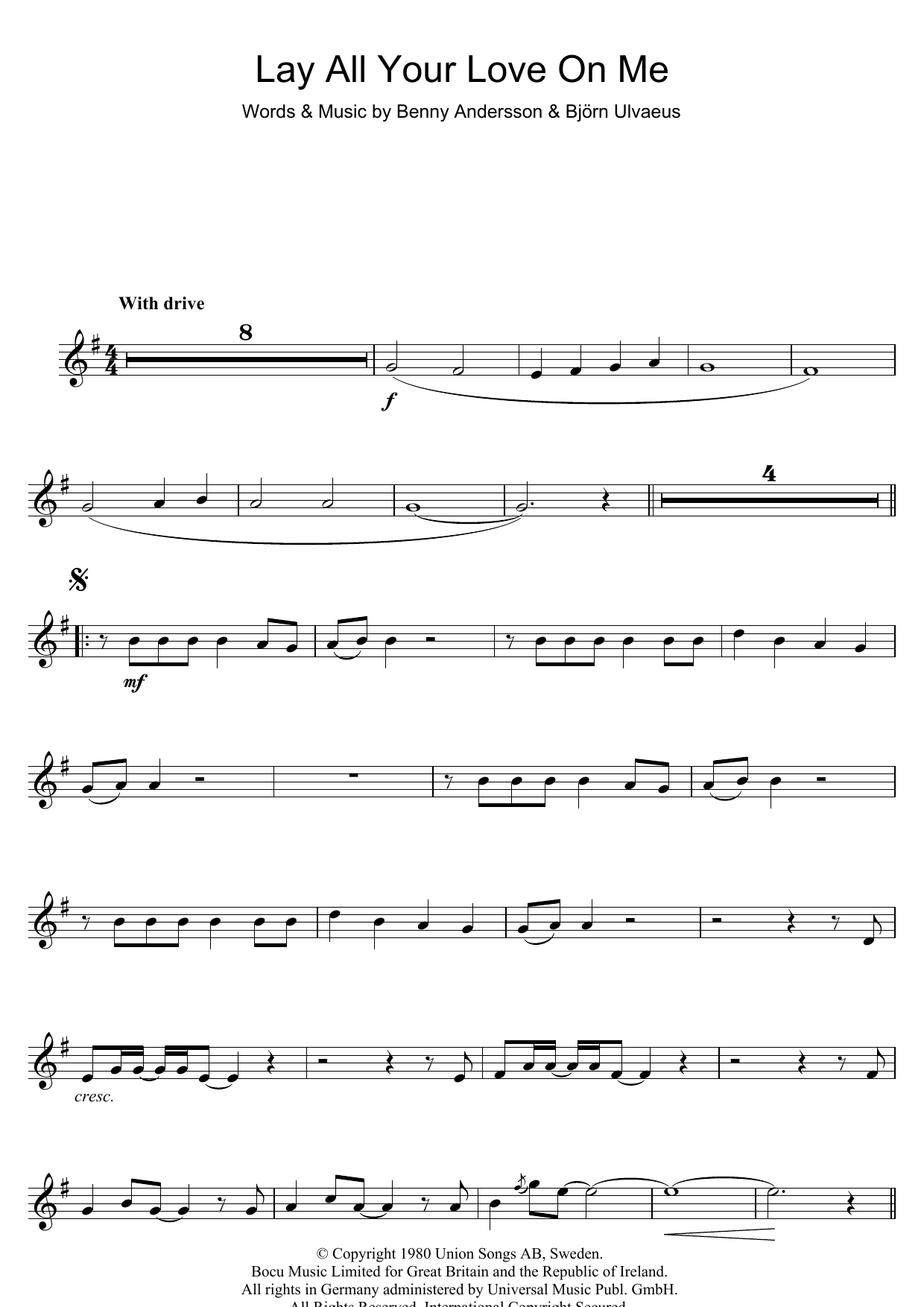 Download ABBA Lay All Your Love On Me Sheet Music