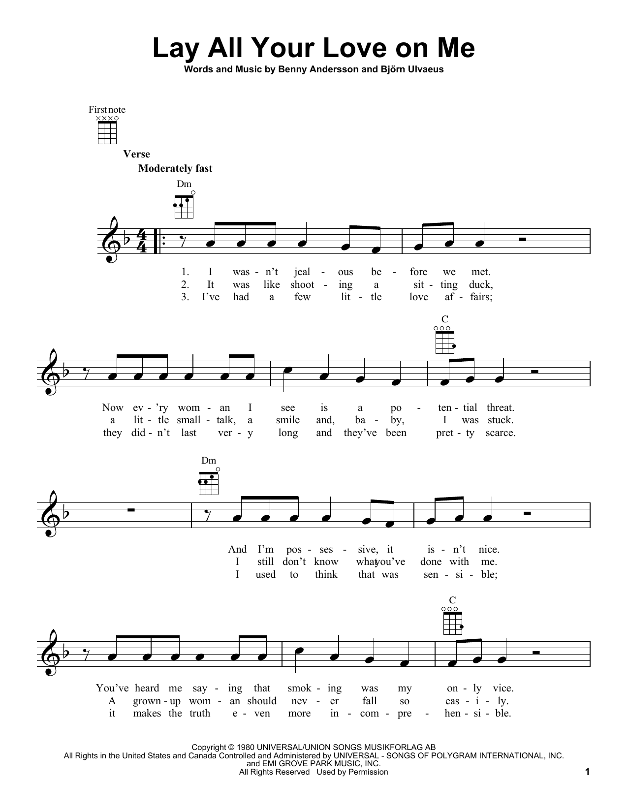 Download ABBA Lay All Your Love On Me Sheet Music