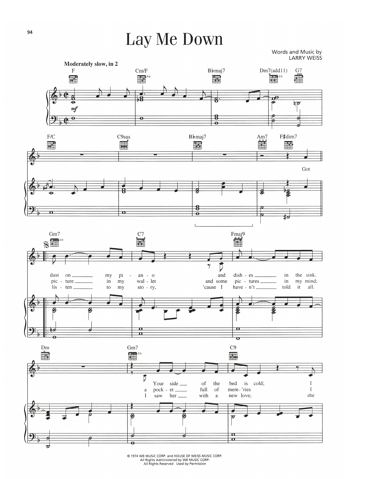 Download Barry Manilow Lay Me Down Sheet Music