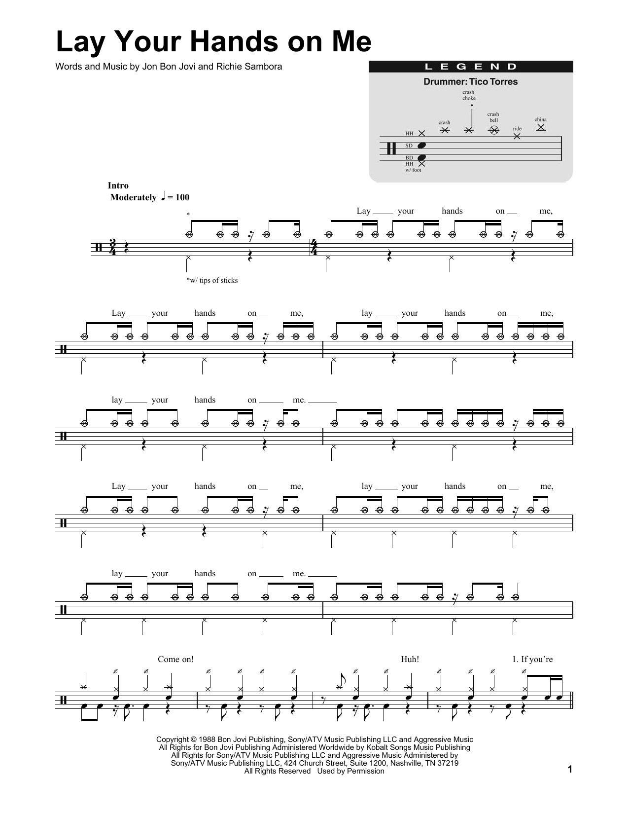 Download Bon Jovi Lay Your Hands On Me Sheet Music