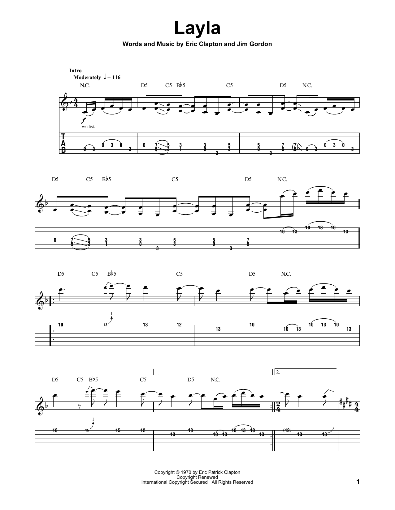 Download Derek And The Dominos Layla Sheet Music