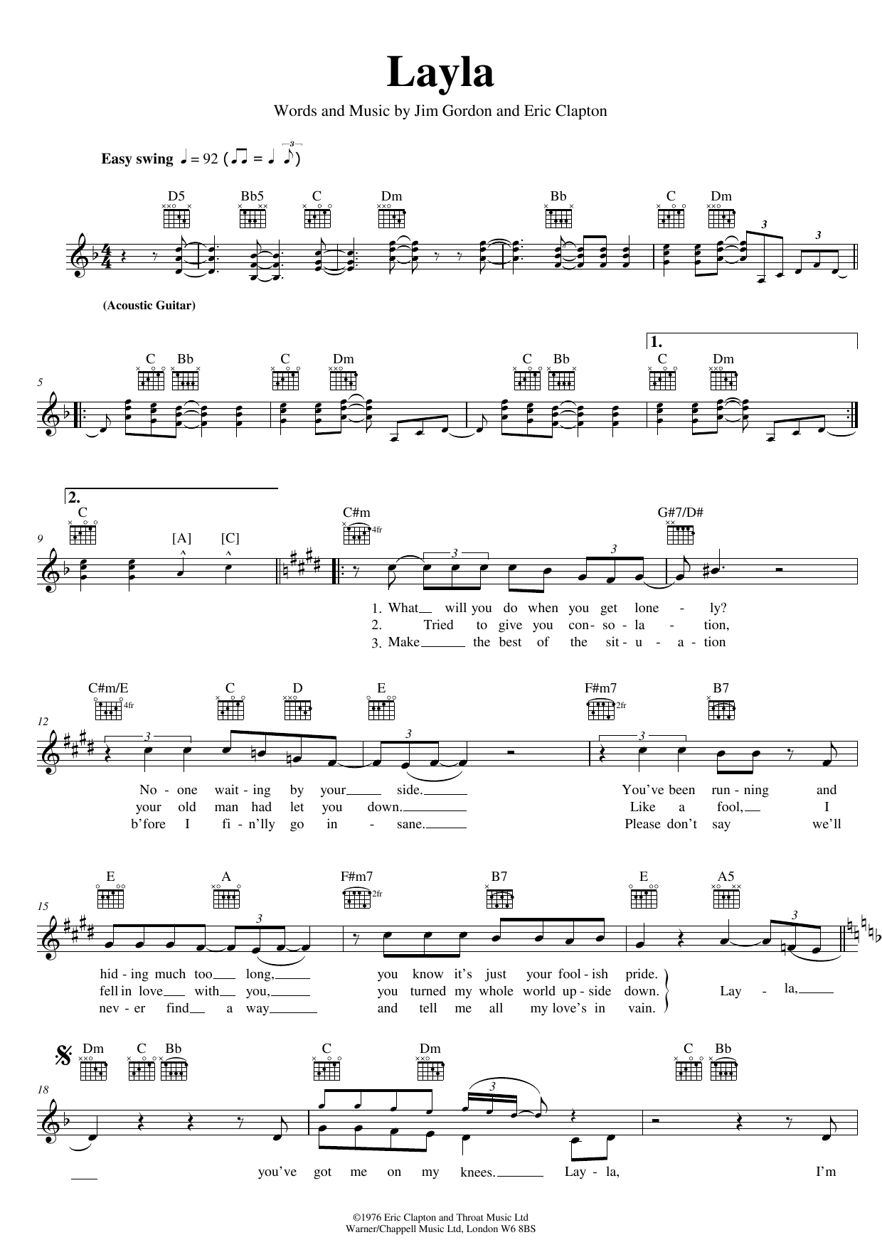 Download Eric Clapton Layla (unplugged) Sheet Music