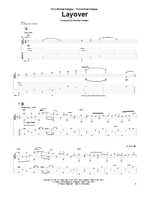 Download Michael Hedges Layover Sheet Music