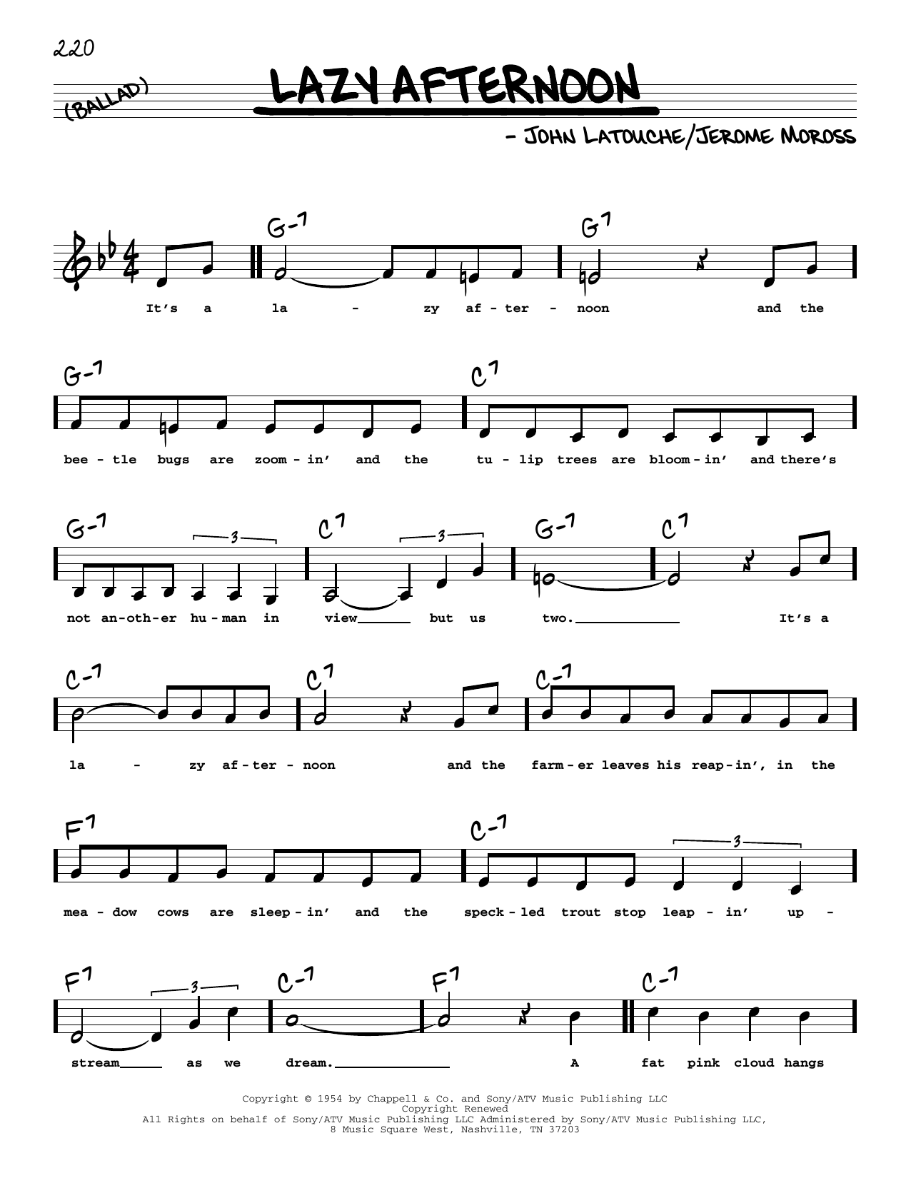 John Latouche Lazy Afternoon (Low Voice) sheet music notes printable PDF score
